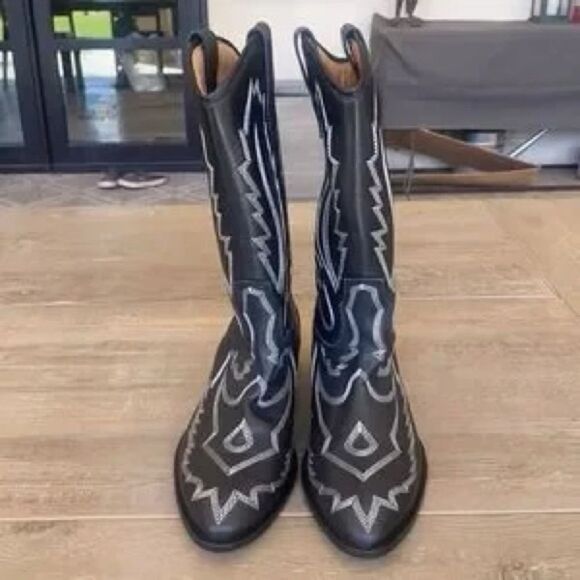 New Free People Toral Cross Your Heart Western Boot Black Leather White US 8 - Picture 11 of 14